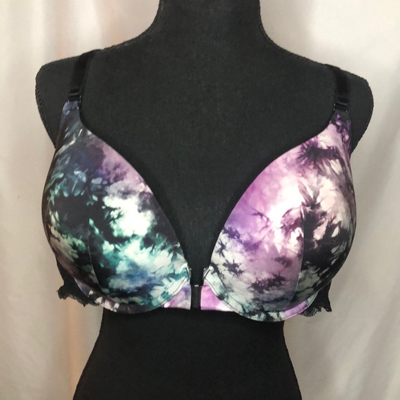 TORRID CURVES black, green, and pink tye dye padded bra w/underwire. Size 42 D. - Picture 1 of 8
